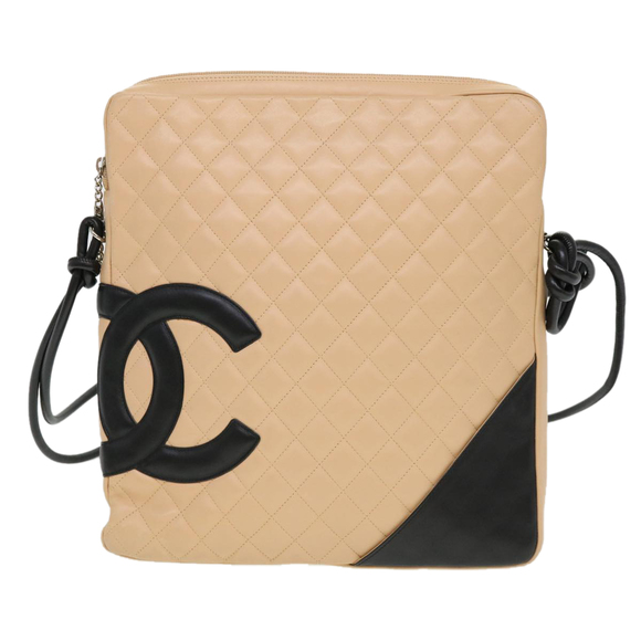 CHANEL Cambon Line Shoulder Bag Caviar Skin Beige CC Auth am4027 - Picture 13 of 16